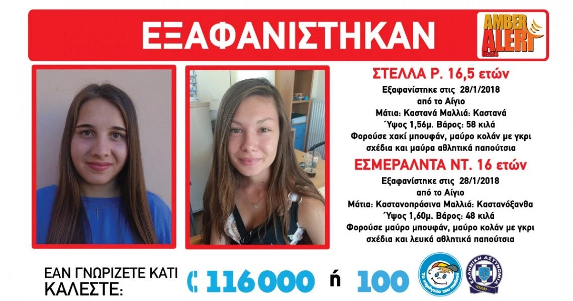 Αίσιο τέλος! Βρέθηκαν τα δύο κορίτσια που είχαν εξαφανιστεί στο Αίγιο